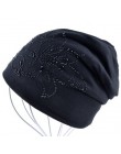 Kobieta czapka Bonnet jesień i czapki zimowe czapka w stylu hip-hop kwiat z kryształkiem czapki dla kobiet czapki kominiarka dam