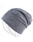 Kobieta czapka Bonnet jesień i czapki zimowe czapka w stylu hip-hop kwiat z kryształkiem czapki dla kobiet czapki kominiarka dam