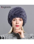 Raglaido Rabbit winter fur hat dla kobiet rosyjski prawdziwe futro czapka z dzianiny headgea ciepła czapka beanie na zimę kapelu