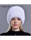 Raglaido Rabbit winter fur hat dla kobiet rosyjski prawdziwe futro czapka z dzianiny headgea ciepła czapka beanie na zimę kapelu