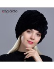 Raglaido Rabbit winter fur hat dla kobiet rosyjski prawdziwe futro czapka z dzianiny headgea ciepła czapka beanie na zimę kapelu