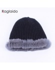 Raglaido Rabbit winter fur hat dla kobiet rosyjski prawdziwe futro czapka z dzianiny headgea ciepła czapka beanie na zimę kapelu