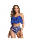 2020 Sexy wysokiej talii strój kąpielowy Bikini kobiety strój kąpielowy z falbanką Vintage Bikini w stylu Retro Plus Size kostiu
