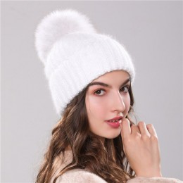 Xthree 70% Angola Rabbit fur czapka z prawdziwym futrzany pompon czapka z pomponem Skullie beanie czapka zimowa dla kobiet dziew