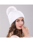 Xthree 70% Angola Rabbit fur czapka z prawdziwym futrzany pompon czapka z pomponem Skullie beanie czapka zimowa dla kobiet dziew