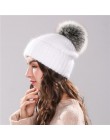 Xthree 70% Angola Rabbit fur czapka z prawdziwym futrzany pompon czapka z pomponem Skullie beanie czapka zimowa dla kobiet dziew
