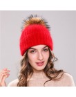 Xthree 70% Angola Rabbit fur czapka z prawdziwym futrzany pompon czapka z pomponem Skullie beanie czapka zimowa dla kobiet dziew