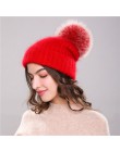Xthree 70% Angola Rabbit fur czapka z prawdziwym futrzany pompon czapka z pomponem Skullie beanie czapka zimowa dla kobiet dziew