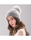 Xthree 70% Angola Rabbit fur czapka z prawdziwym futrzany pompon czapka z pomponem Skullie beanie czapka zimowa dla kobiet dziew
