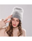Xthree 70% Angola Rabbit fur czapka z prawdziwym futrzany pompon czapka z pomponem Skullie beanie czapka zimowa dla kobiet dziew