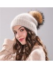 Xthree 70% Angola Rabbit fur czapka z prawdziwym futrzany pompon czapka z pomponem Skullie beanie czapka zimowa dla kobiet dziew