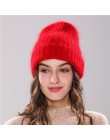Xthree 70% Angola Rabbit fur czapka z prawdziwym futrzany pompon czapka z pomponem Skullie beanie czapka zimowa dla kobiet dziew