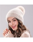 Xthree 70% Angola Rabbit fur czapka z prawdziwym futrzany pompon czapka z pomponem Skullie beanie czapka zimowa dla kobiet dziew