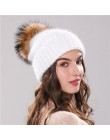 Xthree 70% Angola Rabbit fur czapka z prawdziwym futrzany pompon czapka z pomponem Skullie beanie czapka zimowa dla kobiet dziew