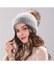 Xthree 70% Angola Rabbit fur czapka z prawdziwym futrzany pompon czapka z pomponem Skullie beanie czapka zimowa dla kobiet dziew
