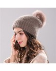 Xthree 70% Angola Rabbit fur czapka z prawdziwym futrzany pompon czapka z pomponem Skullie beanie czapka zimowa dla kobiet dziew