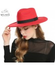 WELROG czarne czerwone kapelusze fedora dla kobiet imitacja wełny Fedoras Panama filcowy kapelusz zimowe męskie czapki jazzowe T