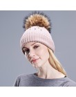 Nowe wełniane czapki damskie prawdziwe futro naturalne pompony moda perła dzianiny kapelusz dziewczyny kobieta czapka czapka Pom