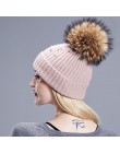 Nowe wełniane czapki damskie prawdziwe futro naturalne pompony moda perła dzianiny kapelusz dziewczyny kobieta czapka czapka Pom