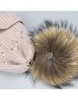 Nowe wełniane czapki damskie prawdziwe futro naturalne pompony moda perła dzianiny kapelusz dziewczyny kobieta czapka czapka Pom