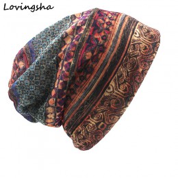 LOVINGSHA marka jesień i zima podwójnego zastosowania Vintage Design kapelusze dla pań cienkie Skullies i czapki kobiety szalik 