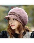 BINGYUANHAOXUAN nowe mody regulowane zimowe kobiety Rabbit Fur Beret kapelusz stałe płaskie czapki ciepłe nauszniki dzianiny cza