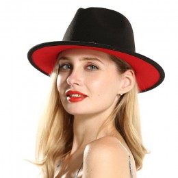QIUBOSS męskie kobiety czarna czerwona wełna patchworkowa filcowa dyskietka Jazz kapelusze Fedoras z wstążka z szerokim rondem P