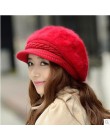 BINGYUANHAOXUAN nowe mody regulowane zimowe kobiety Rabbit Fur Beret kapelusz stałe płaskie czapki ciepłe nauszniki dzianiny cza