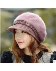 BINGYUANHAOXUAN nowe mody regulowane zimowe kobiety Rabbit Fur Beret kapelusz stałe płaskie czapki ciepłe nauszniki dzianiny cza