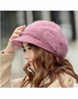 BINGYUANHAOXUAN nowe mody regulowane zimowe kobiety Rabbit Fur Beret kapelusz stałe płaskie czapki ciepłe nauszniki dzianiny cza