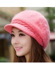BINGYUANHAOXUAN nowe mody regulowane zimowe kobiety Rabbit Fur Beret kapelusz stałe płaskie czapki ciepłe nauszniki dzianiny cza