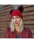 AWAYTR futrzana kulka czapka 2 pompony czapka zimowa dla kobiet dziewczęca wełniana czapka dzianina bawełniana czapka czapka Bra