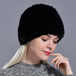 Zimowe damskie futro z norek czapki naturalne prawdziwe futro z dzianiny czapka modne puszyste panie prawdziwe futro czapka kobi