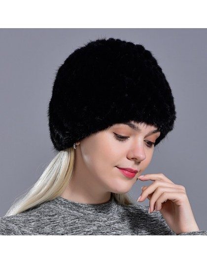 Zimowe damskie futro z norek czapki naturalne prawdziwe futro z dzianiny czapka modne puszyste panie prawdziwe futro czapka kobi