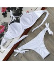 Bikini stałe Strappy bandaż zestaw Bikini biały Push Up strój kąpielowy Bikini Bandeau brazylijski strój kąpielowy Maillot De Ba