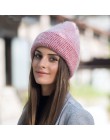 2019 nowy wysokiej jakości czapki zimowe dla kobiet Cashmere czapki Ladise dzianiny wełny Skullies Cap Angora pompon Gorros