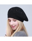 Geebro berety damskie kapelusz moda solidna kolorowa wełna dzianiny berety z dżetów panie francuski artysta Beanie Beret kapelus