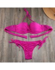 Bikini stałe Strappy bandaż zestaw Bikini biały Push Up strój kąpielowy Bikini Bandeau brazylijski strój kąpielowy Maillot De Ba