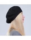 Geebro berety damskie kapelusz moda solidna kolorowa wełna dzianiny berety z dżetów panie francuski artysta Beanie Beret kapelus