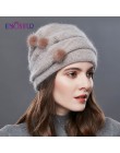 ENJOYFUR Cashmere pompon kobiety czapki zimowe czapki z dzianiny kapelusz kobieta moda pani w średnim wieku czapka dżetów gruba 