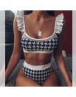 Peachtan wysokiej talii kostium kąpielowy damski Plaid bikini z siatką zestaw 2020 wzburzyć stroje kąpielowe kobiety przezroczys