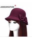 2017 wiosna moda w stylu Vintage kobiety panie wełniany kapelusz Fedora wiadro Dome Bell Bow kapelusze filcowe kobiety czapka ka