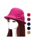 2017 wiosna moda w stylu Vintage kobiety panie wełniany kapelusz Fedora wiadro Dome Bell Bow kapelusze filcowe kobiety czapka ka