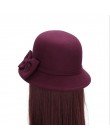 2017 wiosna moda w stylu Vintage kobiety panie wełniany kapelusz Fedora wiadro Dome Bell Bow kapelusze filcowe kobiety czapka ka