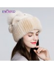 ENJOYFUR Mink fur wełniane dziane czapki dla kobiet zimowe grube ciepłe slouchy czapki damskie czapki z fox futrzany pompon pom