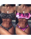 OMKAGI Bandeau kostium kąpielowy damski Sexy stałe Leopard stroje kąpielowe kobiety strój kąpielowy Bikini wysoko wycięte strój 