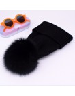2019 lis naturalny futrzany pompon kapelusz gruby zimowy dla kobiet czapka czapki beanie dzianina kaszmirowa czapki wełniane kob