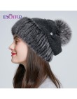 ENJOYFUR Mink fur wełniane dziane czapki dla kobiet zimowe grube ciepłe slouchy czapki damskie czapki z fox futrzany pompon pom
