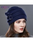 ENJOYFUR Cashmere pompon kobiety czapki zimowe czapki z dzianiny kapelusz kobieta moda pani w średnim wieku czapka dżetów gruba 