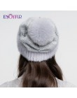 ENJOYFUR Mink fur wełniane dziane czapki dla kobiet zimowe grube ciepłe slouchy czapki damskie czapki z fox futrzany pompon pom